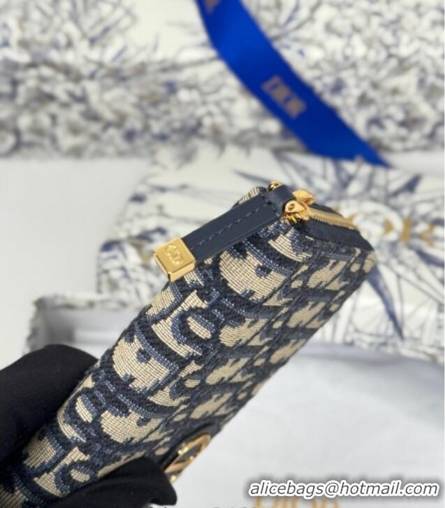 Luxury Cheap Dior 30 Montaigne Voyageur Slim Wallet in Oblique Jacquard D7081 Blue 2025