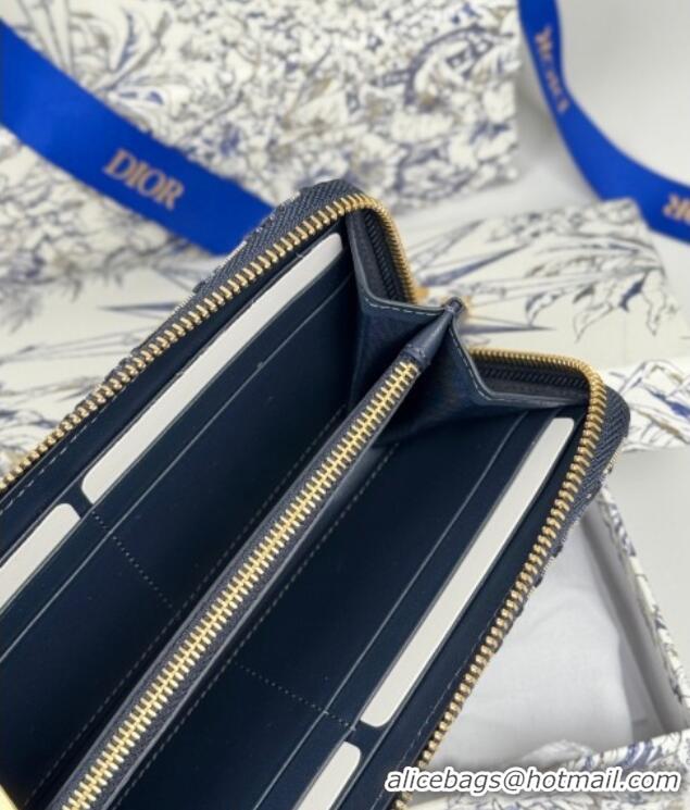 Luxury Cheap Dior 30 Montaigne Voyageur Slim Wallet in Oblique Jacquard D7081 Blue 2025