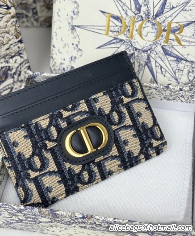 Luxury Cheap Dior 30 Montaigne Freesia Card Holder in Oblique Jacquard 7084 Blue 2025