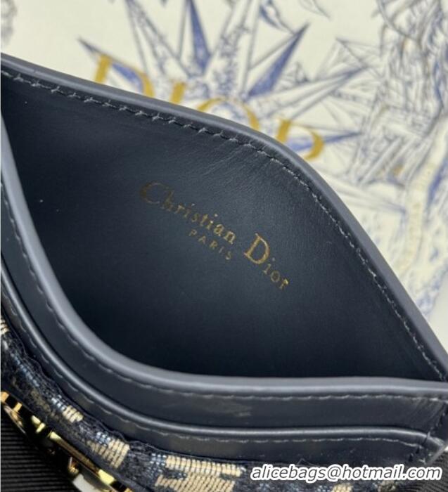 Luxury Cheap Dior 30 Montaigne Freesia Card Holder in Oblique Jacquard 7084 Blue 2025