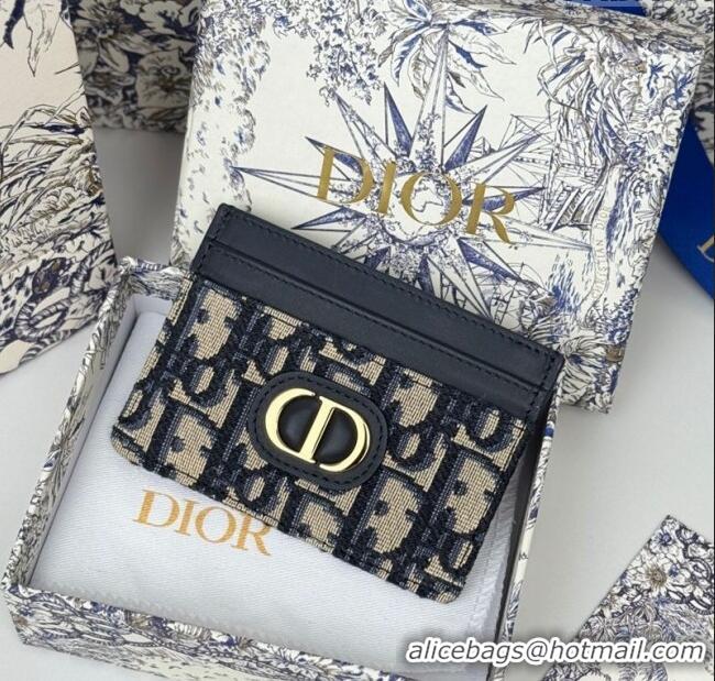 Luxury Cheap Dior 30 Montaigne Freesia Card Holder in Oblique Jacquard 7084 Blue 2025