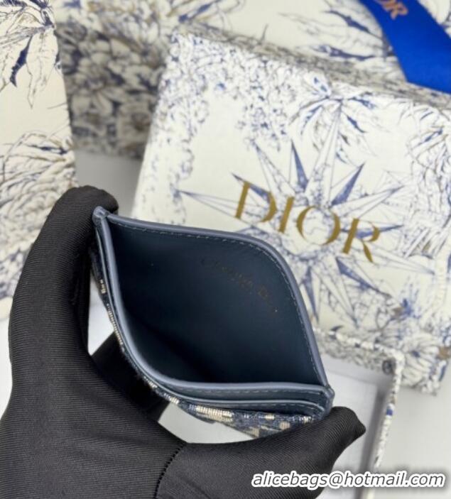 Luxury Cheap Dior 30 Montaigne Freesia Card Holder in Oblique Jacquard 7084 Blue 2025