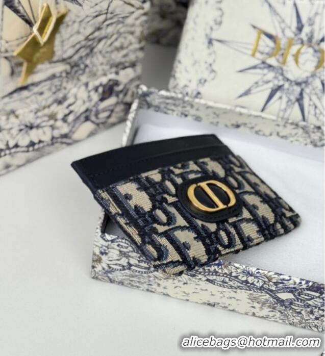 Luxury Cheap Dior 30 Montaigne Freesia Card Holder in Oblique Jacquard 7084 Blue 2025