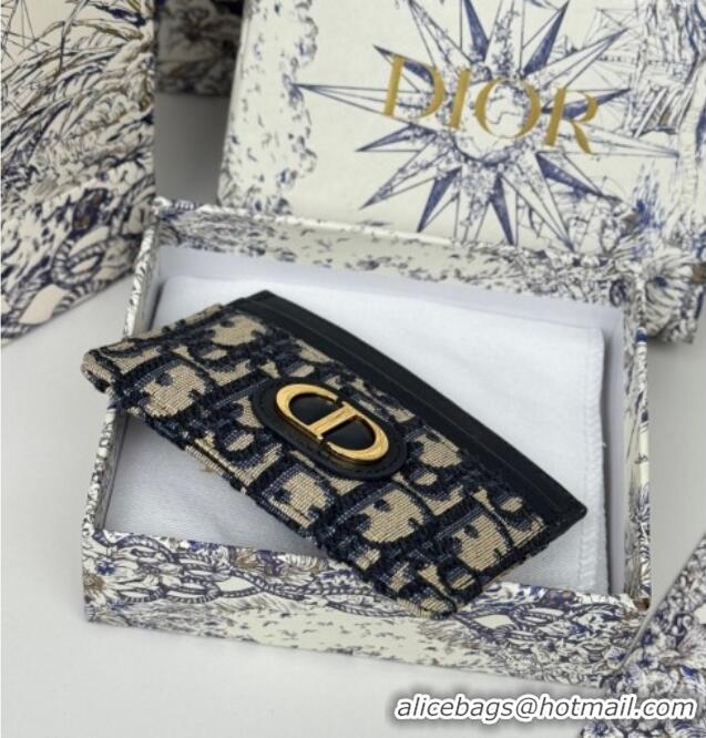 Luxury Cheap Dior 30 Montaigne Freesia Card Holder in Oblique Jacquard 7084 Blue 2025