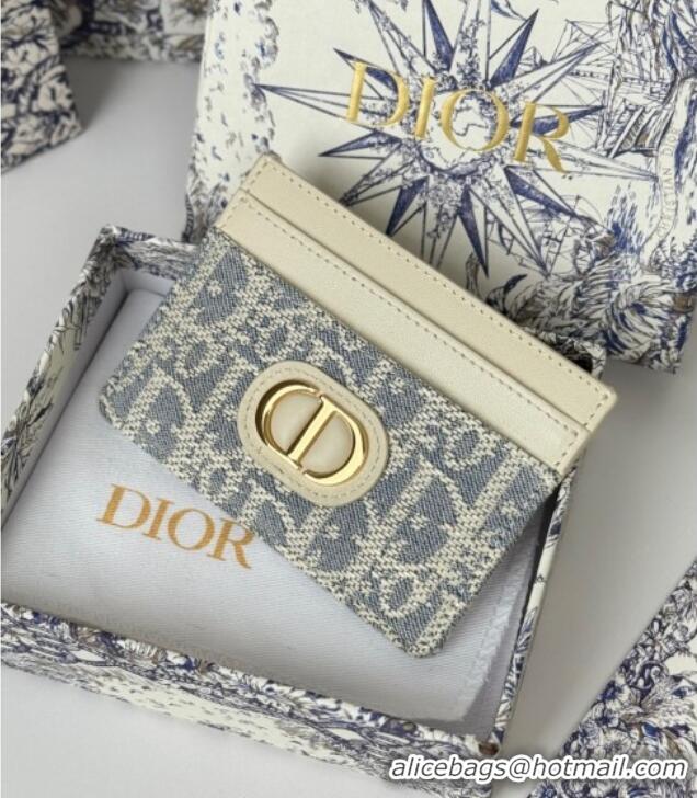 Discount Dior 30 Montaigne Freesia Card Holder in Blue Oblique Chambray with Raffia Effect and White Smooth Calfskin D70