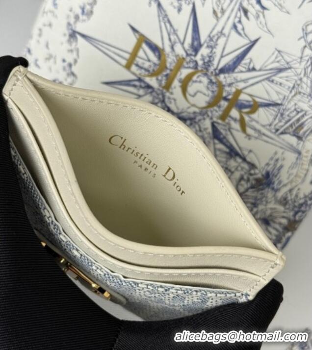 Discount Dior 30 Montaigne Freesia Card Holder in Blue Oblique Chambray with Raffia Effect and White Smooth Calfskin D70