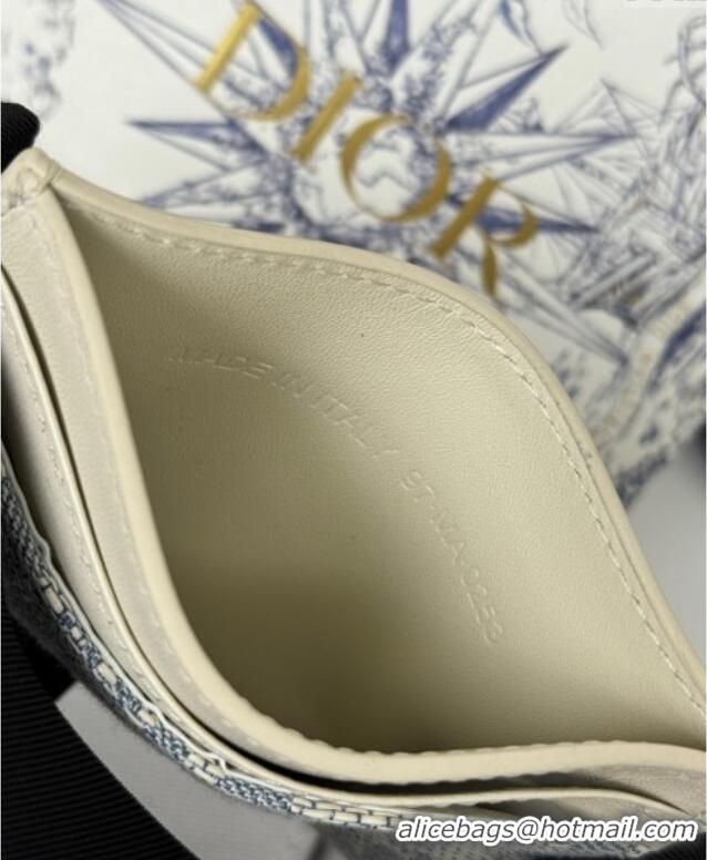 Discount Dior 30 Montaigne Freesia Card Holder in Blue Oblique Chambray with Raffia Effect and White Smooth Calfskin D70