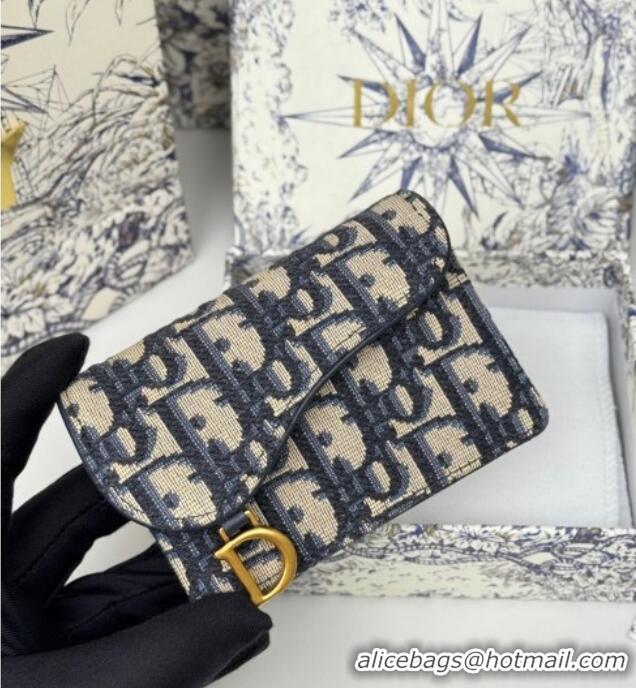 Top Grade Dior Saddle Bloom Card Holder in Oblique Jacquard D7087 Blue 2025