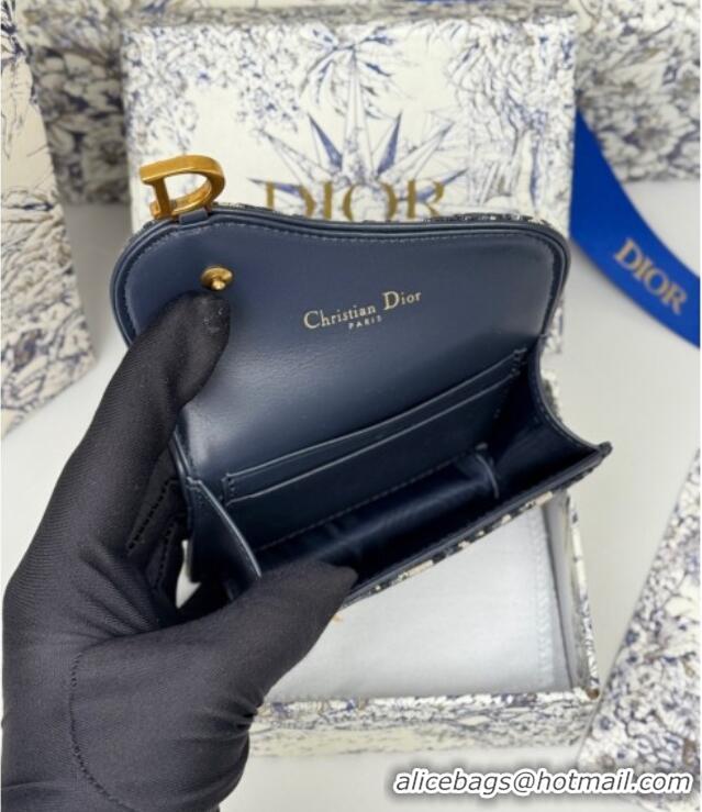 Top Grade Dior Saddle Bloom Card Holder in Oblique Jacquard D7087 Blue 2025