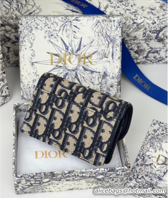 Top Grade Dior Saddle Bloom Card Holder in Oblique Jacquard D7087 Blue 2025