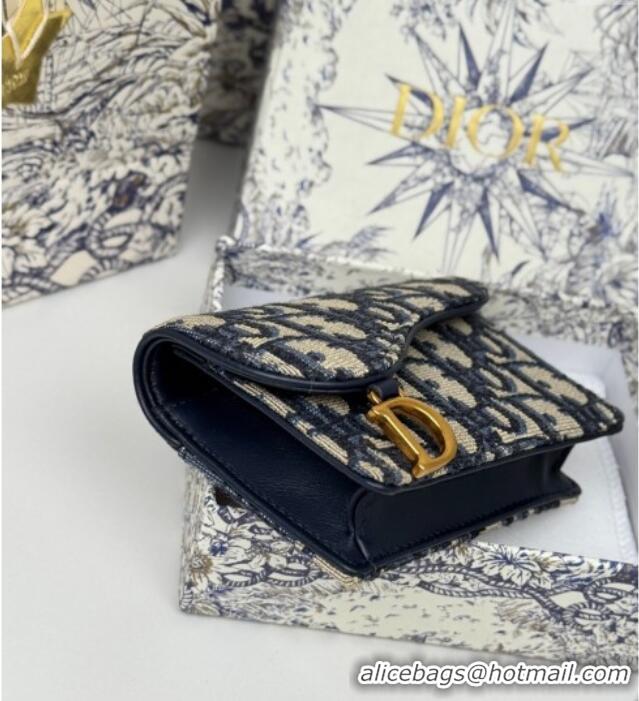 Top Grade Dior Saddle Bloom Card Holder in Oblique Jacquard D7087 Blue 2025