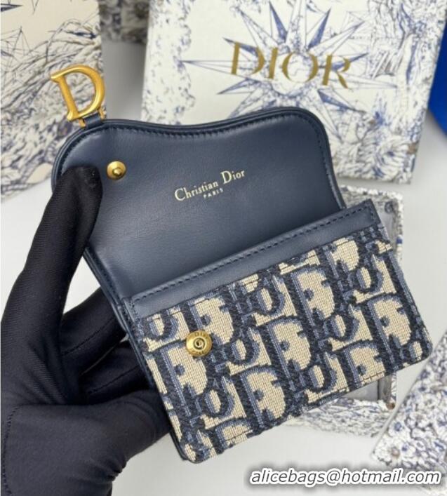 Top Grade Dior Saddle Bloom Card Holder in Oblique Jacquard D7087 Blue 2025