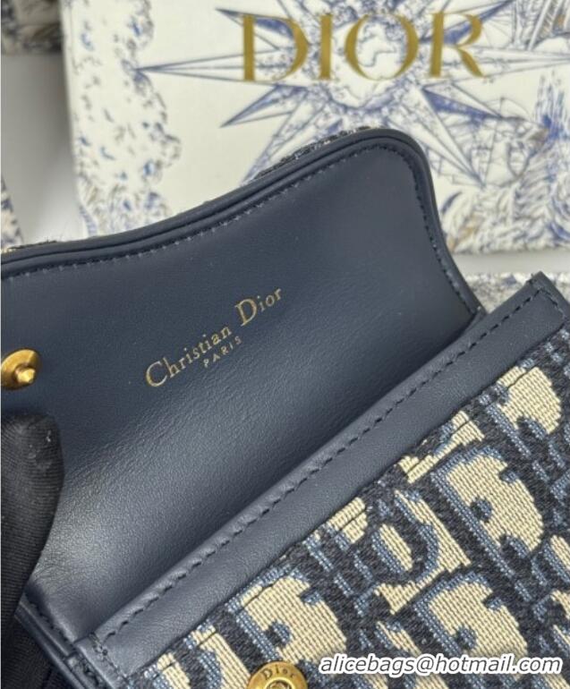 Top Grade Dior Saddle Bloom Card Holder in Oblique Jacquard D7087 Blue 2025