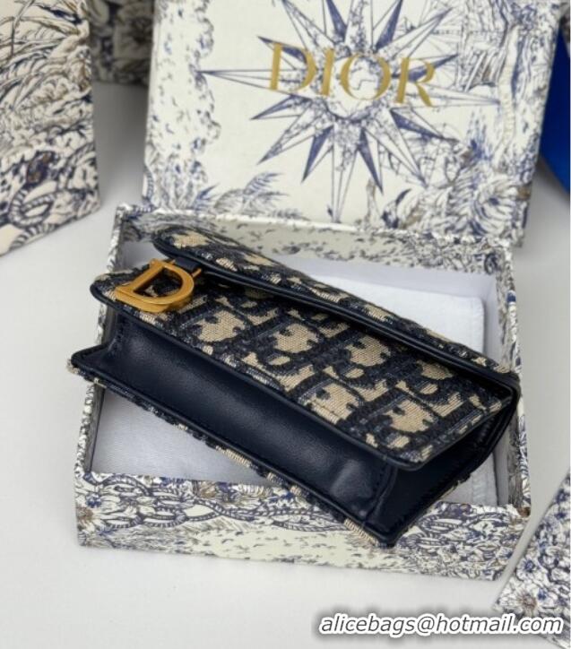 Top Grade Dior Saddle Bloom Card Holder in Oblique Jacquard D7087 Blue 2025