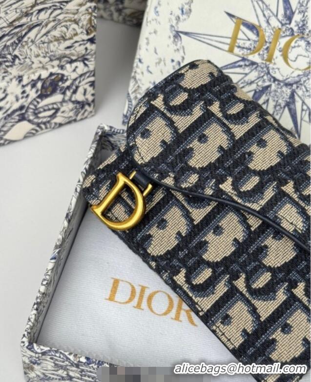Top Grade Dior Saddle Bloom Card Holder in Oblique Jacquard D7087 Blue 2025