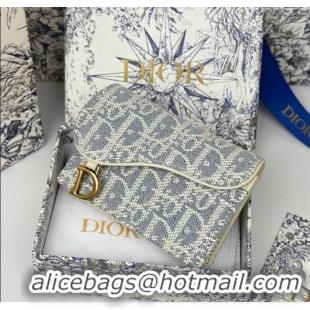 Promotional Dior Saddle Bloom Card Holder in Blue Dior Oblique Chambray with Raffia Effect and White Smooth Calfskin D70