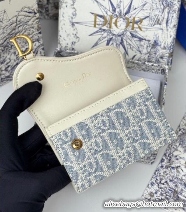 Promotional Dior Saddle Bloom Card Holder in Blue Dior Oblique Chambray with Raffia Effect and White Smooth Calfskin D70