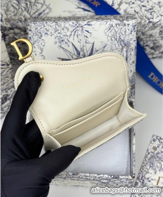 Promotional Dior Saddle Bloom Card Holder in Blue Dior Oblique Chambray with Raffia Effect and White Smooth Calfskin D70