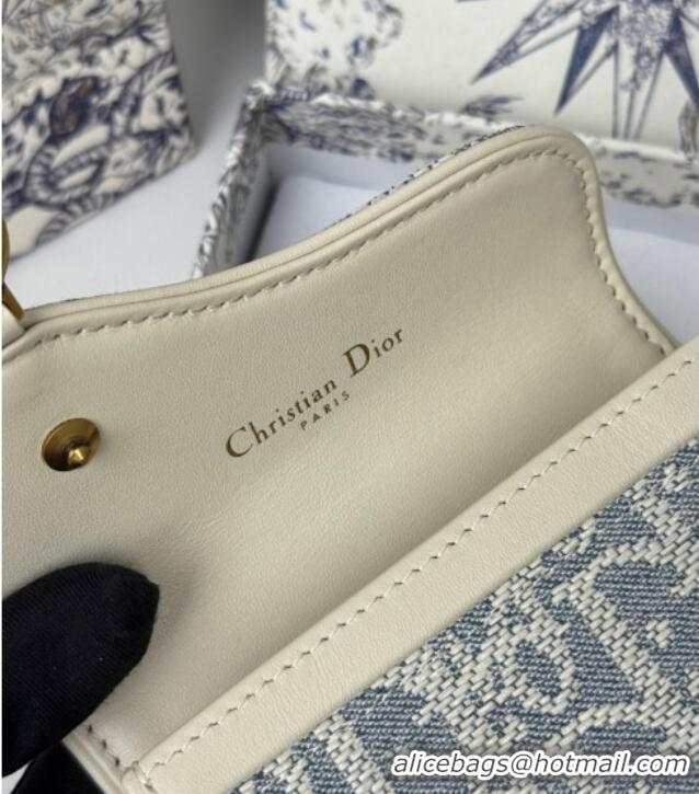 Promotional Dior Saddle Bloom Card Holder in Blue Dior Oblique Chambray with Raffia Effect and White Smooth Calfskin D70