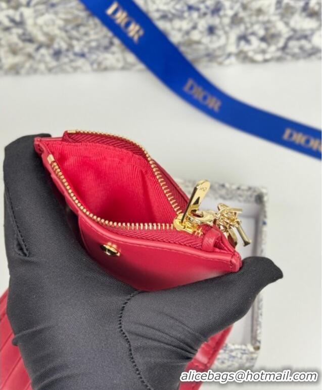 Luxury Cheap Dior Lady Dior Dahlia Wallet in Cannage Lambskin D7090 Red 2025