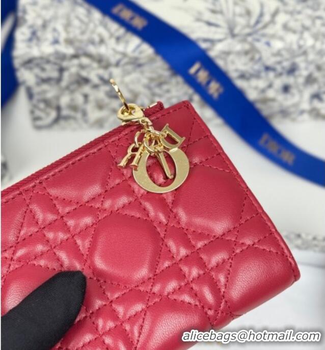 Luxury Cheap Dior Lady Dior Dahlia Wallet in Cannage Lambskin D7090 Red 2025