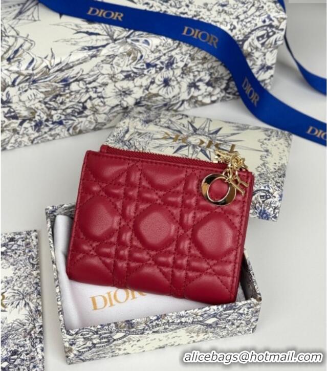 Luxury Cheap Dior Lady Dior Dahlia Wallet in Cannage Lambskin D7090 Red 2025