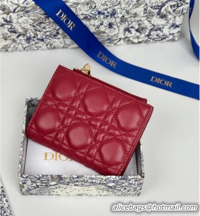 Luxury Cheap Dior Lady Dior Dahlia Wallet in Cannage Lambskin D7090 Red 2025