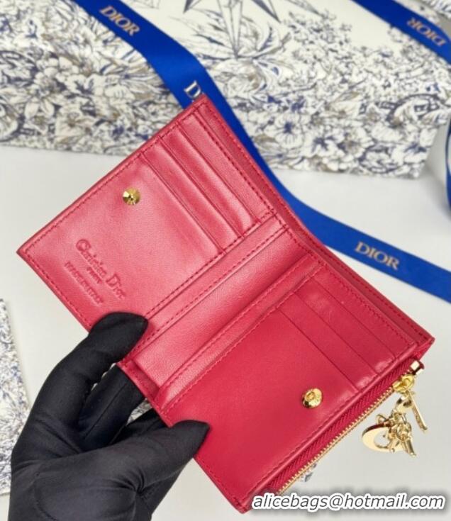 Luxury Cheap Dior Lady Dior Dahlia Wallet in Cannage Lambskin D7090 Red 2025