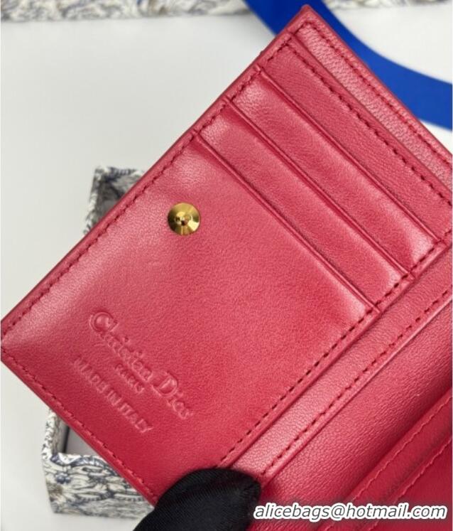 Luxury Cheap Dior Lady Dior Dahlia Wallet in Cannage Lambskin D7090 Red 2025