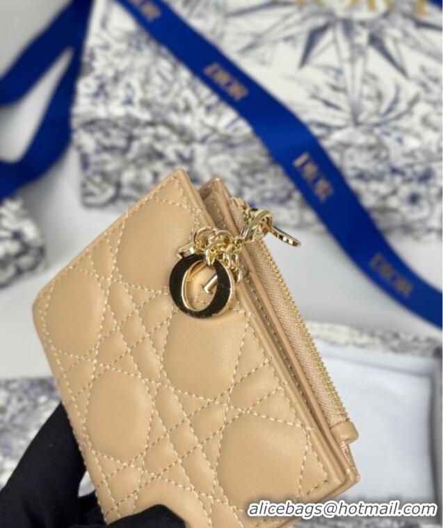 Low Cost Dior Lady Dior Dahlia Wallet in Cannage Lambskin D7090 Beige 2025