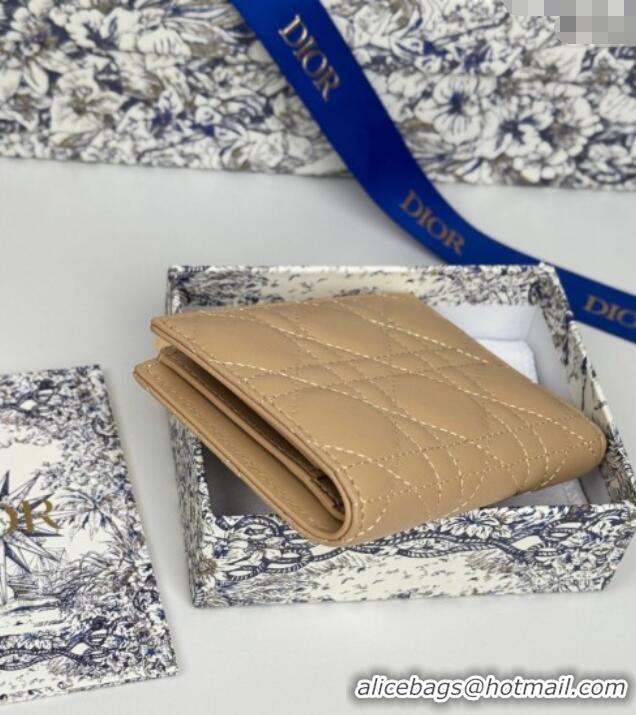 Low Cost Dior Lady Dior Dahlia Wallet in Cannage Lambskin D7090 Beige 2025