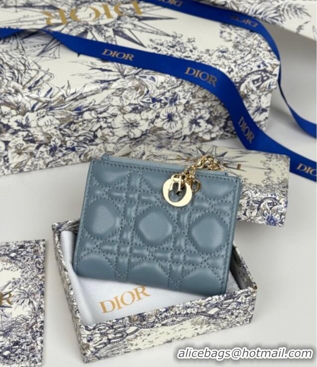 Unique Discount Dior Lady Dior Dahlia Wallet in Cannage Lambskin D7090 Blue 2025