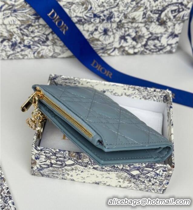 Unique Discount Dior Lady Dior Dahlia Wallet in Cannage Lambskin D7090 Blue 2025