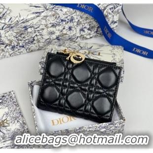 Super Quality Dior Lady Dior Dahlia Wallet in Cannage Lambskin D7090 Black 2025