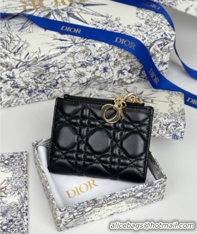 Super Quality Dior Lady Dior Dahlia Wallet in Cannage Lambskin D7090 Black 2025