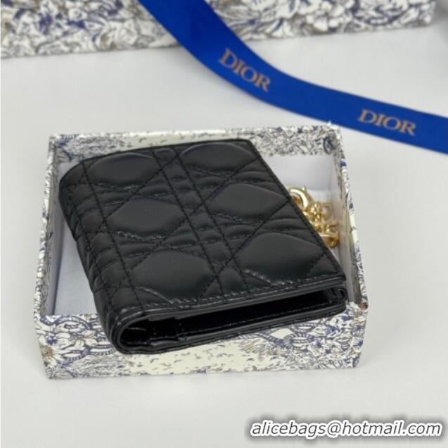 Super Quality Dior Lady Dior Dahlia Wallet in Cannage Lambskin D7090 Black 2025