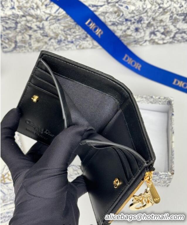 Super Quality Dior Lady Dior Dahlia Wallet in Cannage Lambskin D7090 Black 2025