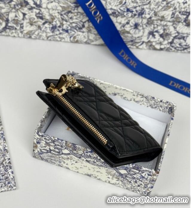Super Quality Dior Lady Dior Dahlia Wallet in Cannage Lambskin D7090 Black 2025