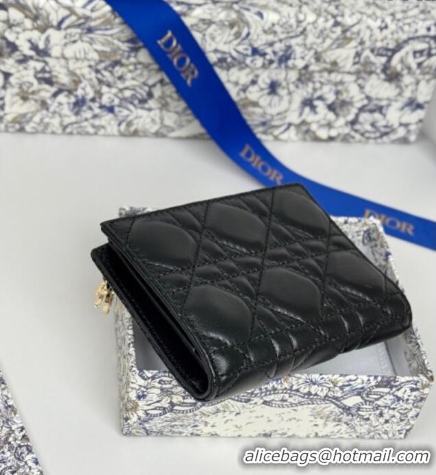 Super Quality Dior Lady Dior Dahlia Wallet in Cannage Lambskin D7090 Black 2025