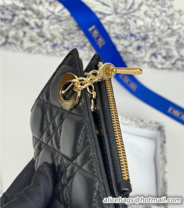 Super Quality Dior Lady Dior Dahlia Wallet in Cannage Lambskin D7090 Black 2025