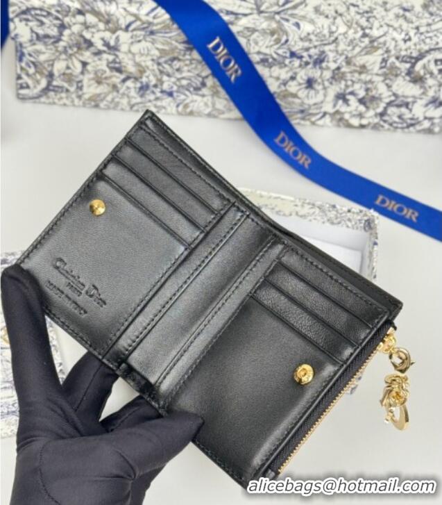 Super Quality Dior Lady Dior Dahlia Wallet in Cannage Lambskin D7090 Black 2025
