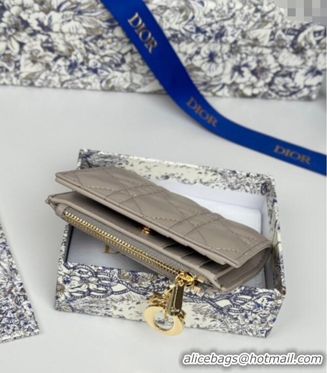Lower Price Dior Lady Dior Dahlia Wallet in Cannage Lambskin D7090 Grey 2025