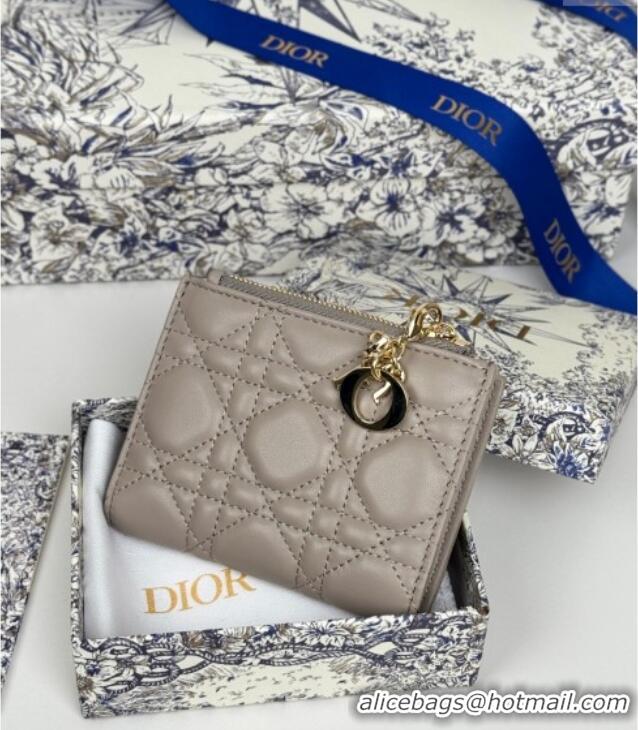 Lower Price Dior Lady Dior Dahlia Wallet in Cannage Lambskin D7090 Grey 2025