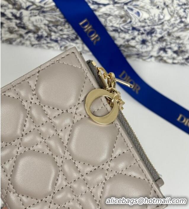 Lower Price Dior Lady Dior Dahlia Wallet in Cannage Lambskin D7090 Grey 2025