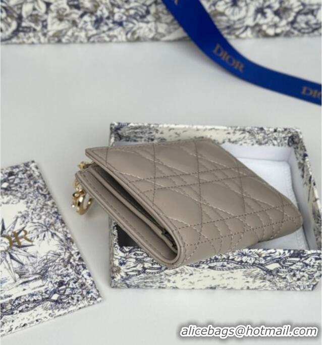 Lower Price Dior Lady Dior Dahlia Wallet in Cannage Lambskin D7090 Grey 2025