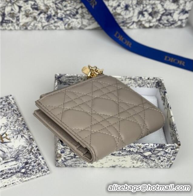 Lower Price Dior Lady Dior Dahlia Wallet in Cannage Lambskin D7090 Grey 2025