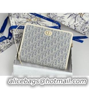 Top Quality Dior 30 Montaigne Dea Pouch in Blue Dior Oblique Chambray with Raffia Effect and White Smooth Calfskin D7096