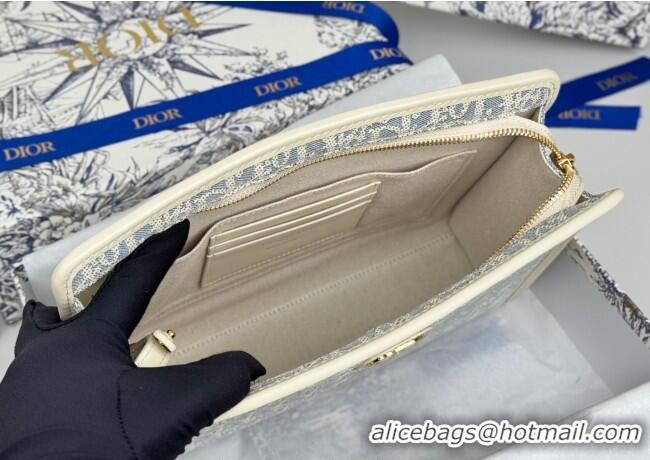 Top Quality Dior 30 Montaigne Dea Pouch in Blue Dior Oblique Chambray with Raffia Effect and White Smooth Calfskin D7096