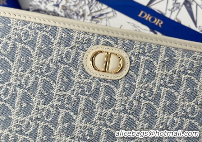 Top Quality Dior 30 Montaigne Dea Pouch in Blue Dior Oblique Chambray with Raffia Effect and White Smooth Calfskin D7096