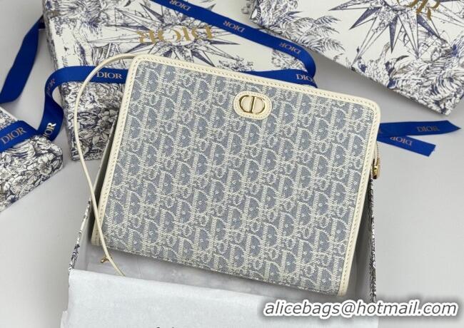 Top Quality Dior 30 Montaigne Dea Pouch in Blue Dior Oblique Chambray with Raffia Effect and White Smooth Calfskin D7096